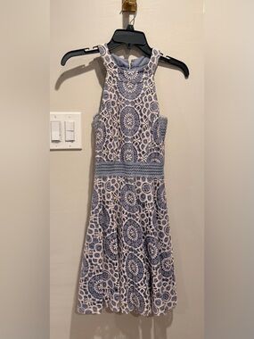 City Triangle Lavender Geometric Lace Halter Fit and Flare Dress